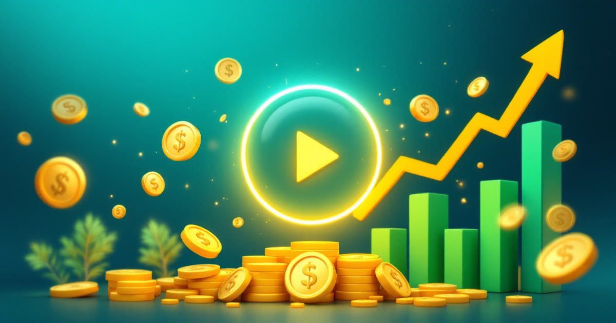 Faceless YouTube ad revenue by niche: play button with coins and charts